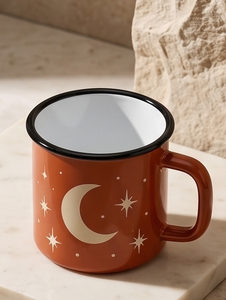 Outdoor Camping <b>Iron</b> Enamel Coffee Mug Bulk Supply Vintage Rust Orange Moon Print Metal Teacup Portable Shatterproof Drinking - Product Image 2