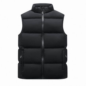 Chaleco Acolchado Negro para Hombre, Cuello Alto, Cierre de Cremallera, Ropa de Invierno Informal, Talla Grande, Sin Mangas - Product Image 6