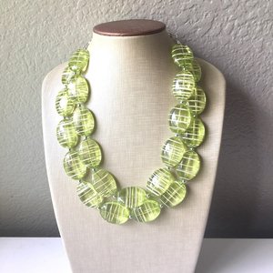 Green Oval <b>Beads</b> Statement Jewelry for Women Fashion Accessory Lime Green Striped Resin Necklace Double Resin <b>art</b> - Product Image 4