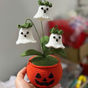 Maceta de Tulipán Fantasma de Ganchillo de Tela de Algodón para Halloween, Muñeco de Peluche Hecho a Mano, Planta en Maceta, Decoración de Estilo Clásico Adorable, Regalo para Escritorio - Product Image 3
