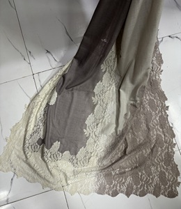 New Cashmere scarf with lace decoration in 2 colors Double Tone Lace Decorated Wool <b>Shawl</b> Scarf women <b>shawl</b> <b>wrap</b> pashmina stole - Product Image 5