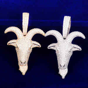 Colgante de Cabeza de Cabra de Moda Hip Hop para Hombre, Diamante de Laboratorio VVS1 con Certificación IGI EGL, Acabado en Oro, Plata de Ley 925, Colgantes Finos - Product Image 2