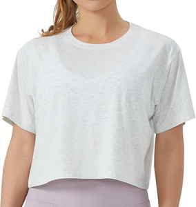 Women's Black <b>Crop</b> <b>Top</b> Crew Neck Short Sleeve Solid Color Loose Fit Oversized Knitted T-Shirt Spring Summer Breathable - Product Image 6