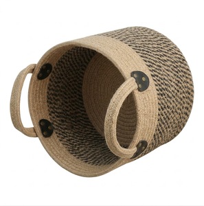 Rustic Woven <b>Rope</b> <b>Storage</b> <b>Basket</b> With Handles Circle Shape Multi-Purpose Neatening <b>Basket</b> - Product Image 2