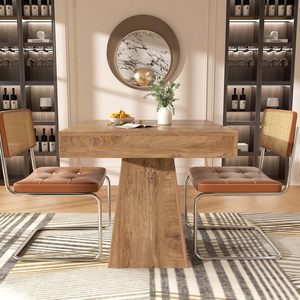 Petite table à manger carrée de 31,5 pouces pour 2 à 4 personnes, table de cuisine marron avec base trapézoïdale pour petits espaces - Product Image 3