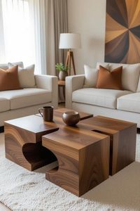 Modern Geometric Solid Wood Coffee <b>Table</b> Modular <b>Cube</b> Design Minimalist Living Room Furniture - Product Image 2