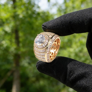 <b>Iced</b> Out Chunky Dome Engagement <b>Ring</b> Hip Hop Baguette & Round Cut Moissanite Diamond Statement <b>Ring</b> Unisex Streetwear Jewelry - Product Image 1