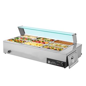 Scaldavivande Elettrico Commerciale 1500W in Acciaio Inox con 9 Vasche, Buffet da Banco con Coperchio in Vetro, Attrezzatura per Mantenere il Cibo Caldo - Product Image 5