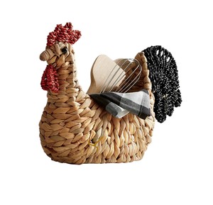 Rustic Rooster Water Hyacinth Storage <b>Basket</b> Woven Chicken Storage <b>Hamper</b> Open Top Kitchen Organizer Bin - Product Image 1