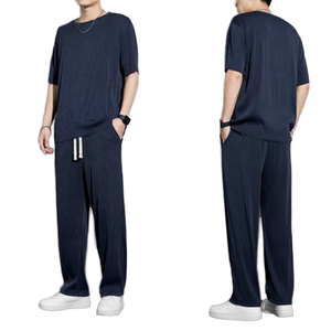Latest Low MOQ Fashion Wear High Street Wear Men's Summer Cotton Set Solid Color Trendy T Shirt and <b>Trouser</b> Breathable Fashion - Product Image 1