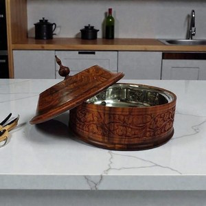 หม้อไฟไม้แกะสลักทำมือ – หม้อตุ๋นแบบชนบทพร้อมฉนวนกันความร้อน - Product Image 1