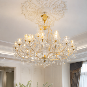 Lámpara de Araña de Cristal Dorada de Lujo con Múltiples Brazos y Gotas de Cristal Ornamentadas para Decoración Interior de Villas y Hoteles - Product Image 3