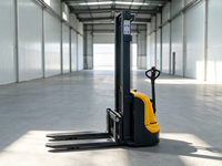 Chariot élévateur semi-électrique 4x4 CASDE avec batterie lithium-ion, pousseur manuel stable, levage électrique et déplaceur latéral pour petites palettes
