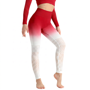Leggings de yoga taille haute pour femme, couleur unie, longueur intégrale, en maille respirante, Spandex et Polyester, avec design ajouré - Product Image 2