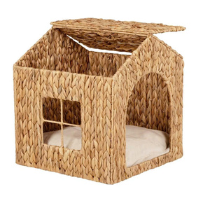 Maison pour animaux en jacinthe d'eau, lit pour chat et chien en osier, cage en forme de maison, mobilier pour animaux en fibres naturelles fait main, lit d'intérieur pour animaux - Product Image 5