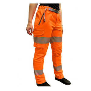 Pantalon de travail en polyester orange haute visibilité, bandes réfléchissantes, plusieurs poches, certifié CE, respirant, pour travaux de construction - Product Image 3
