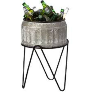 Juego de 3 Cubetas Redondas de Metal Galvanizado para Bebidas, con Soportes de Hierro Negro, Estilo Rústico Industrial, Venta al Por Mayor - Product Image 4