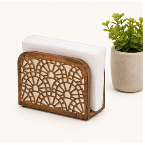 Porta Servilletas de Madera de Mango Hecho a Mano con Diseño Intrincado de Corte Láser Festoneado, Soporte Decorativo Vertical para Servilletas para Decoración de Cocina - Product Image 3