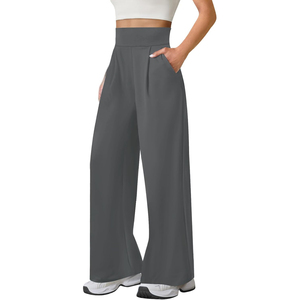 Pantalon crayon taille mi-haute pour femme, coupe droite, longueur intégrale, décontracté, couleur unie, tricoté, 100 % polyester, écologique, avec cordon de serrage - Product Image 3