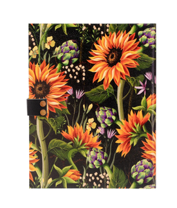 Diario de tapa dura floral hecho a mano, cuaderno con cubierta de cuero negro y patrón de girasol, con encuadernación de cuero y correa. - Product Image 4