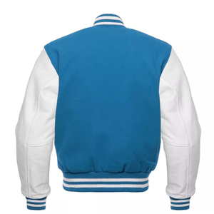 Nouvelle veste bomber universitaire en laine bleu roi et cuir noir, col montant, style universitaire, design streetwear, logo frontal - pour l'hiver - Product Image 2