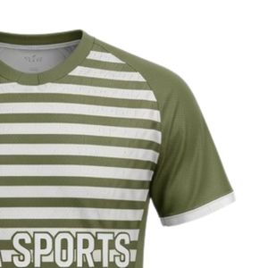 เสื้อแฮนด์บอลผู้ชายสีเขียวมะกอกขาวลายทางแบบซับลิเมชั่น แขนสั้น โพลีเอสเตอร์ ชุดทีม เสื้อกีฬา ชุดฝึกซ้อม - Product Image 4
