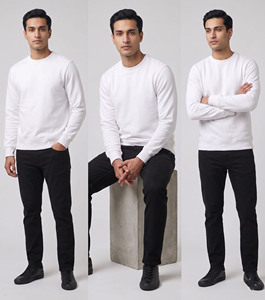 Sweat-shirt à col rond en coton lourd pour homme, coupe régulière, coupe ample, manches longues, sweat-shirt d'hiver en polaire pour homme - Product Image 6