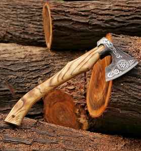 Hacha Vikinga Profesional Hecha a Mano, Forjada en Acero con Alto Contenido de Carbono, Funcional para Exteriores, Mango de Madera, Hacha Tomahawk Hecha a Mano, Regalo - Product Image 2