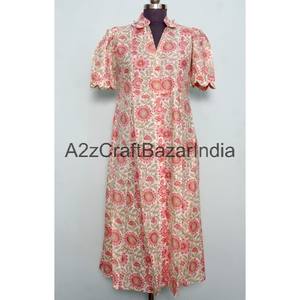 Vestido Kangura de Nuevo Diseño para Mujer, Manga Corta, Cuello en V, 100% Algodón, Estampado Floral, Vestido Étnico y Transpirable, Ropa de Verano Cómoda - Product Image 3