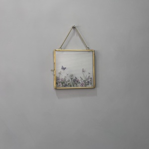 Square Metal <b>Mirror</b> <b>Frame</b> With Floral And Butterfly Design Lightweight Decorative Wall Hanging - Product Image 1