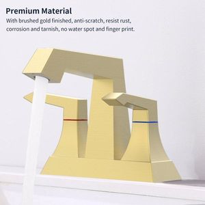 Modern Style 2 Handle Heavy Duty Bathroom Faucet <b>Deck</b> Mounted <b>Brushed</b> Gold 4001 NA Lavatory Supply Drain Kits - Product Image 5