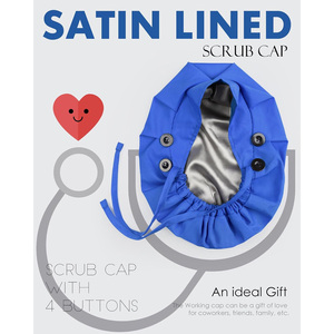 Blue Satin Surgical <b>Cap</b> with Buttons and Tie Back Needle Detection for Hospital Uniforms Unisex <b>Scrub</b> Headwear Accessory - Product Image 4