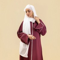 STAR IMPEX Robe longue Abaya modeste en lin respirant pour femme, col rond, manches longues, couleur unie, robe musulmane pour soirée
