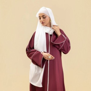 STAR IMPEX Breathable <b>Linen</b> Women Modest Abaya <b>Maxi</b> <b>Dress</b> Round Neck Long Sleeve Solid Muslim <b>Dress</b> for Evening Party - Product Image 4