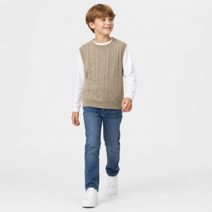 Suéter personalizado para niño, <span class=keywords><strong>chaleco</strong></span> de <span class=keywords><strong>lana</strong></span> de Cachemira, cuello redondo, <span class=keywords><strong>chaleco</strong></span> de punto con cable - Product Image 5