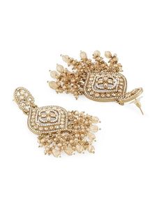 Joyería étnica india de zirconio Kundan Tikka con perlas, chapado en oro de alta calidad, hecha a mano para bodas y fiestas. - Product Image 3