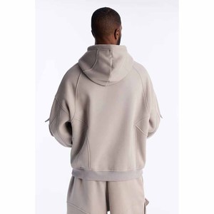 Conjunto Deportivo con Capucha para Hombre, Color Gris Claro, Estilo Urbano, con Bolsillos Laterales, Cintura Elástica, Corte Holgado, Ropa Casual de Verano - Product Image 3