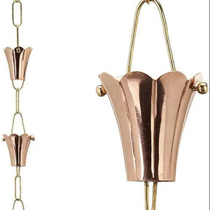 Chaîne de pluie moderne en métal poli or rose, motif tulipe, élégante, pour gouttière extérieure, décoration aquatique suspendue - Product Image 1