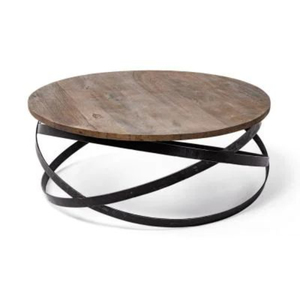 Trending Round Shape Metal And Wooden Coffee <b>Table</b> Black & <b>Brown</b> Finished For Home Living Room Decorative Furniture - Product Image 2