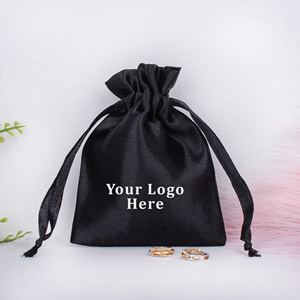 Custom Logo Satin <b>Drawstring</b> <b>Pouch</b> Jewelry Packaging Bag Black With Embroidery For Gift Storage - Product Image 3