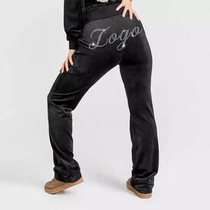 Conjunto de chándal de terciopelo casual para mujer al por mayor con pedrería, 2 piezas, largo, de moda para invierno, transpirable y de secado rápido para boutiques - Product Image 2