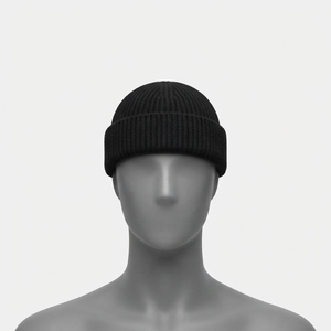 Bonnet tricoté unisexe noir uni en acrylique, décontracté, chaud pour l'hiver, pour adultes, ajustable, avec logo personnalisé, vente en gros, courant - Product Image 1