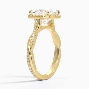 Bague de fiançailles en diamant taille coussin, or jaune, sertie pavé, bijoux fins classiques pour femme - Product Image 2