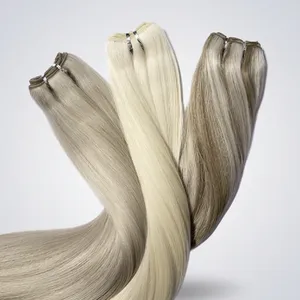Extensiones de Cabello Humano Rubio Platino Remy, Doble Trama, Cutícula Completa, Base de Seda, 100% Densidad, Una Dirección - Product Image 1