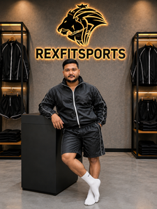 REXFIT SPORTS 2026 Ensemble coupe-vent en nylon noir pour homme – Veste à col montant entièrement zippée et short à cordon de serrage – Tenue de sport personnalisée - Product Image 2
