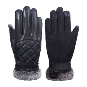 Guantes de Invierno de Cuero Negro con Forro de Piel Sintética, Térmicos, con Pantalla Táctil, Largos hasta la Muñeca, para Uso en Exteriores, Estilo Sencillo - Product Image 1