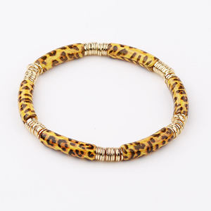 Pulseras de Moda con Diseño de Leopardo para Mujer, Tubo con Disco Dorado, Cuerda Elástica, Hechas a Mano, Brazaletes de Resina - Product Image 2
