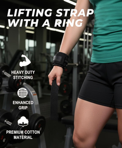 สายรัดยกน้ำหนักคุณภาพเยี่ยมแบบ OEM พร้อมห่วงรูปตัว D และสายรัดข้อมือแบบ Cuff สำหรับการฝึกเดดลิฟท์และเพาะกาย - Product Image 2