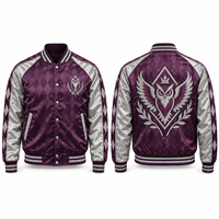 Veste de baseball personnalisée en satin, coupe décontractée, poignets rayés, construction légère, tissu polyester, broderie hiver universitaire de haute qualité
