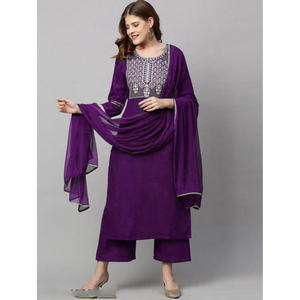 DESIGNER RAYON BRODERIE TRAVAIL HAUT BAS AVEC DUPATTA VIOLET - Product Image 1